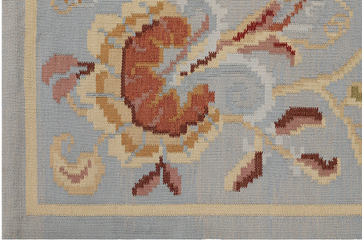 8'x11' Wool Kilim Rug | Light Blue Floral Ariana Kilim Rug