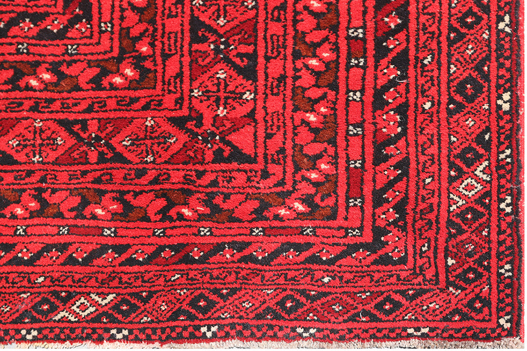 8'x12' Afghan Bashiri Rug – Bold Red Hand-Knotted Treasure