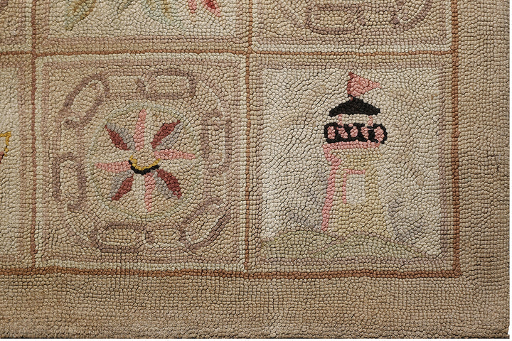 Vintage Hooked Rug | Earthtone Colors Pictorial Design