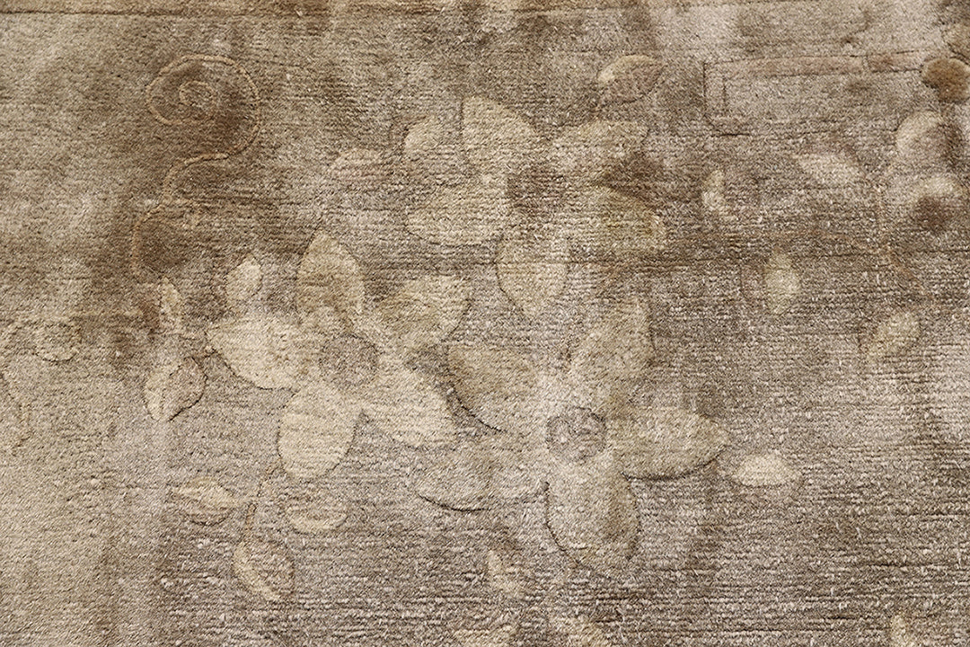 9’x12’ Vintage Chinese Art Deco Rug – Gold Floral Design