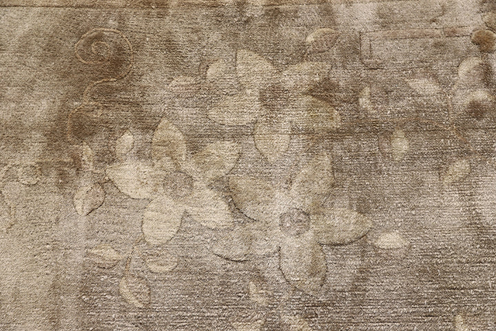 9’x12’ Vintage Chinese Art Deco Rug – Gold Floral Design