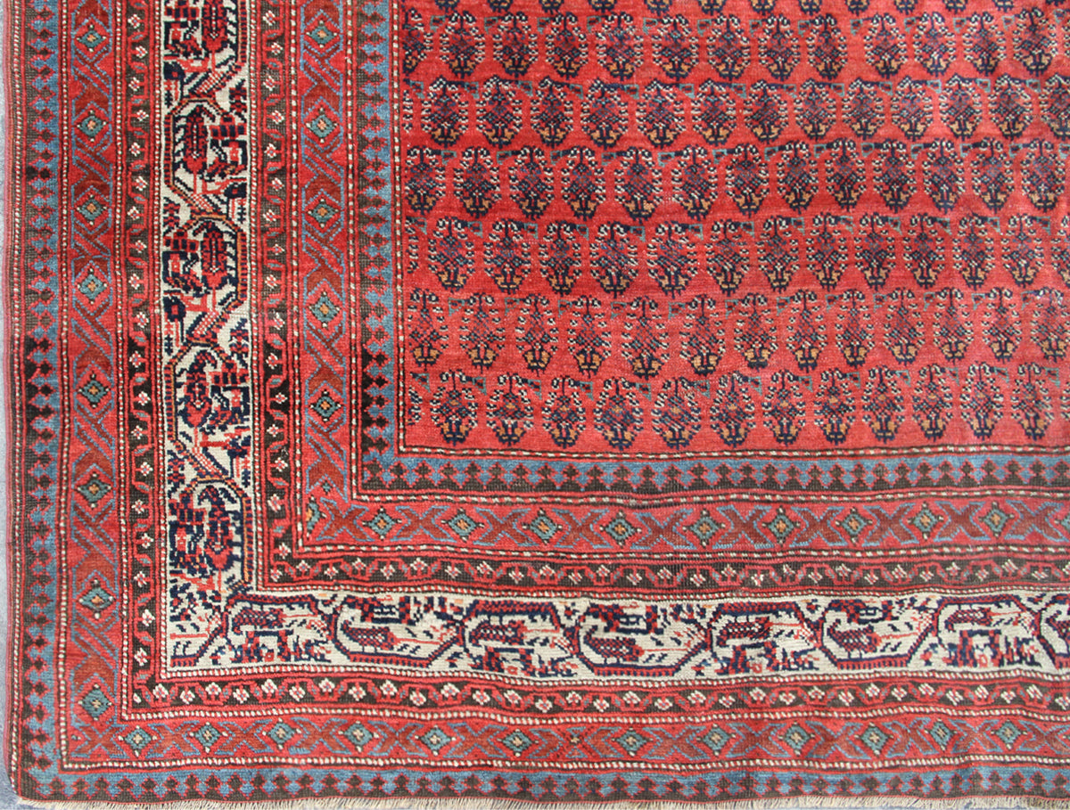 7x15 Red Ivory Blue Antique Persian Mir Gallery Rug