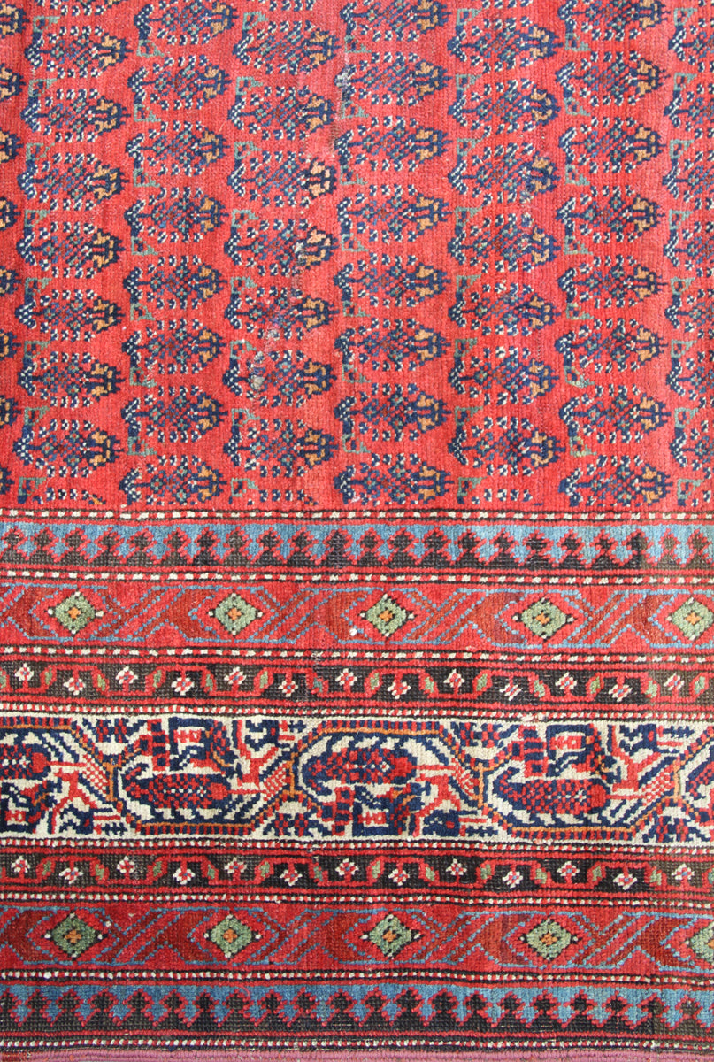 7x15 Red Ivory Blue Antique Persian Mir Gallery Rug