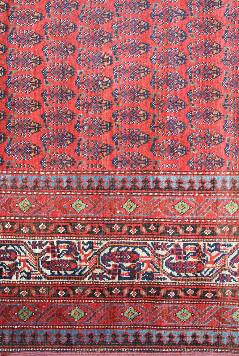 7'x15' Red Ivory Blue Antique Persian Saraban Mir Gallery Rug