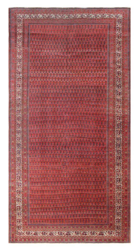 7'x15' Red Ivory Blue Antique Persian Saraban Mir Gallery Rug