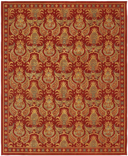 8'x11' Red and Gold Ananas Design Ariana Kilim Collection Rug