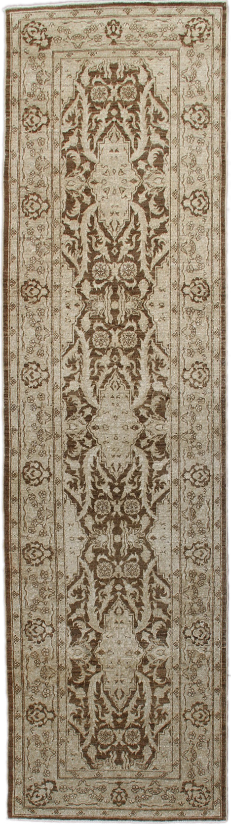 3'x11' Ariana Traditional Tabriz Design Brown Ivory Runner Rug