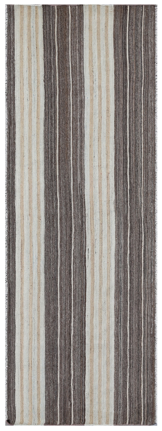 3'x8' Striped Brown and Cream Ariana Kilim Runner Rug