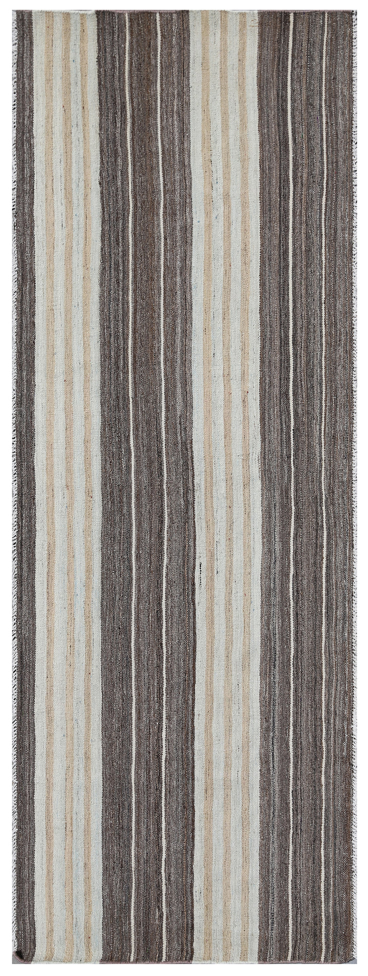 3'x8' Striped Brown and Cream Ariana Kilim Runner Rug