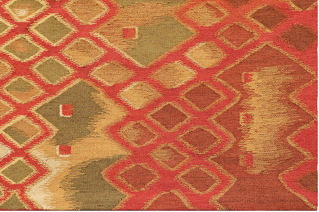 8'x10' Red Gold White Modern Contemporary Hand Woven Aubusson Weave Area Rug