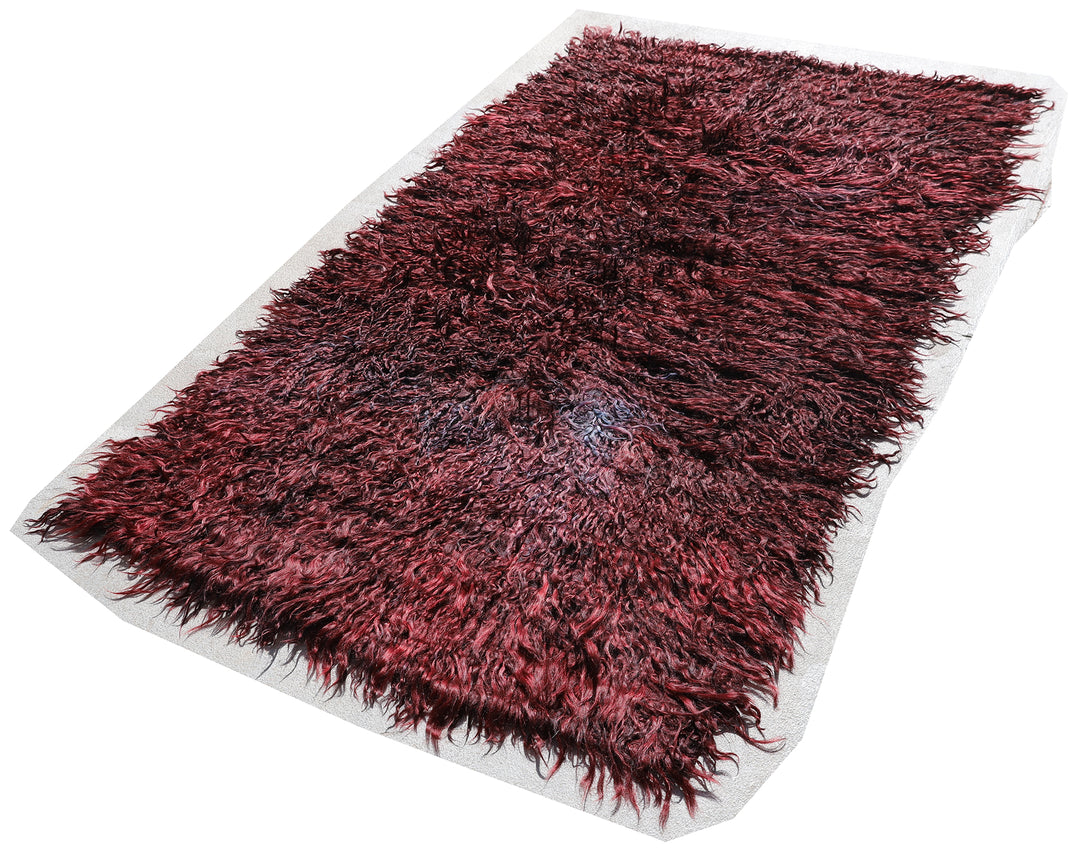 4'x7' Magenta Vintage Turkish Tulu Shag Rug