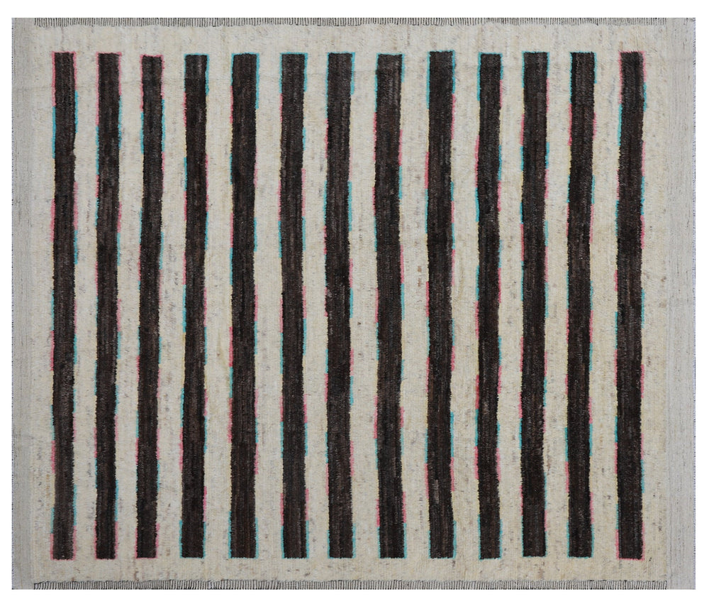 9'x10' Ariana Moroccan Style| Striped Geometric Brown Ivory| Barchi Wool Rug