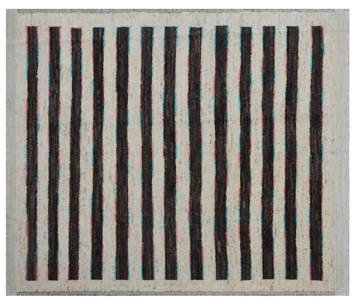 9'x10' Ariana Moroccan Style| Striped Geometric Brown Ivory| Barchi Wool Rug