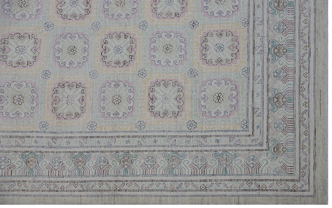 9'x11' Khotan Design Blue Pink & Beige Ariana Samarkand Rug