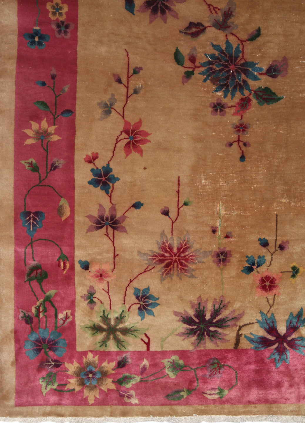 9'x11' Vintage Chinese Art Deco Rug | Wool Vintage Rug | Pink & Tan Rug