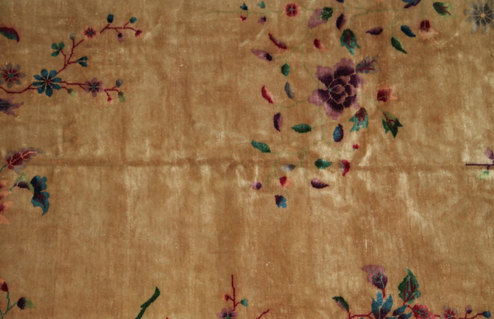 9'x11' Vintage Chinese Art Deco Rug | Wool Vintage Rug | Pink & Tan Rug