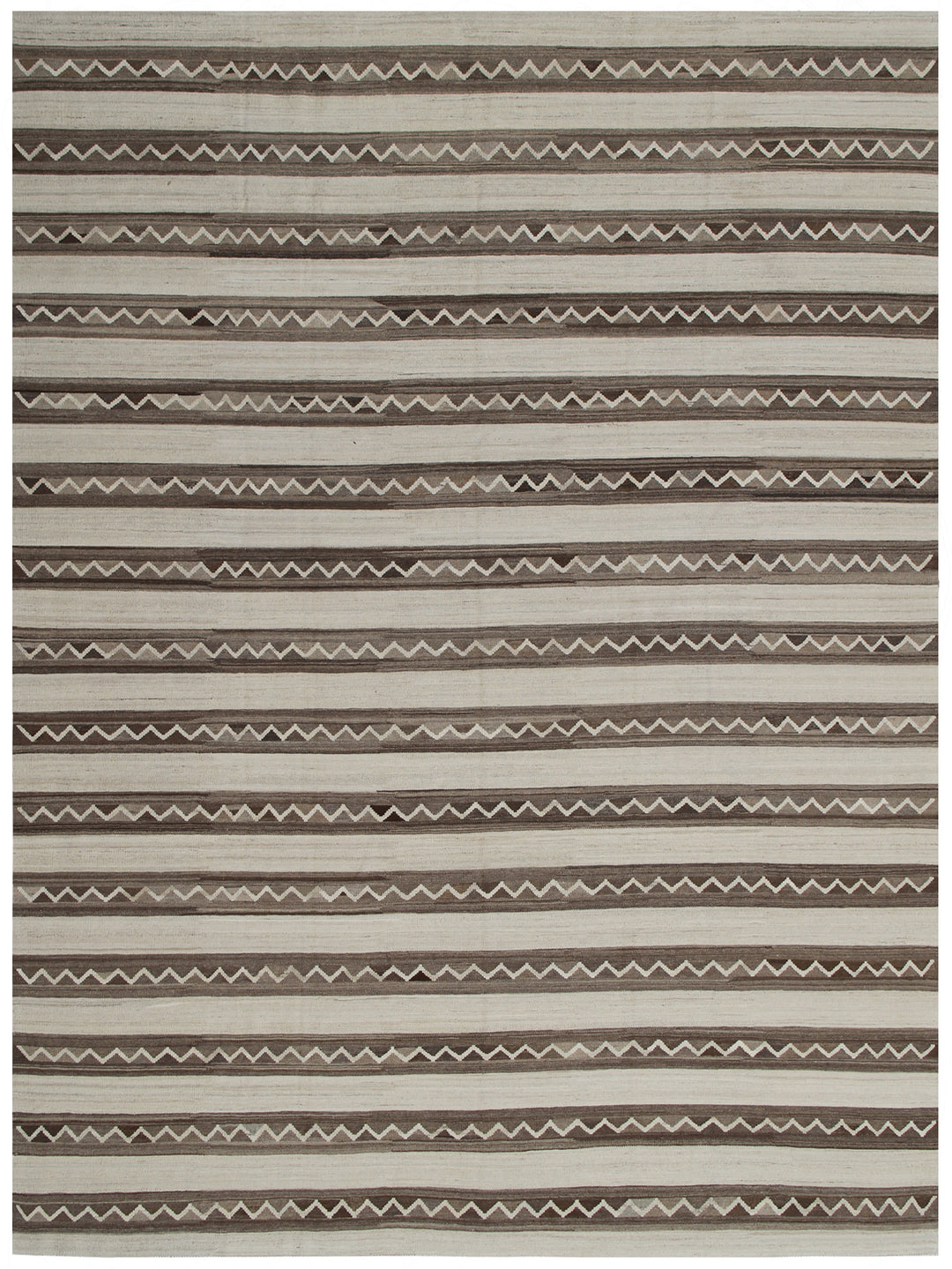 9'x11' Wool Kilim Rug | Earthtone Striped Design Kilim