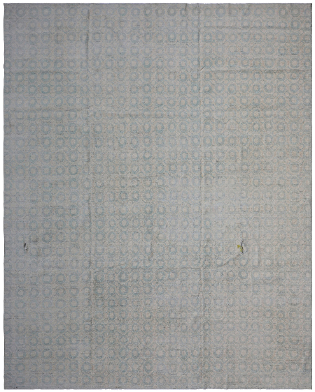 9'x12' Afghan Wool & Silk Circular Design Rug | Hand-Knotted | Vintage Style