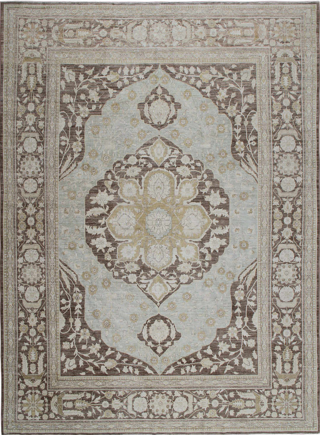 9'x12' Blue Wool Rug | Tabriz Medalion Design Area Rug