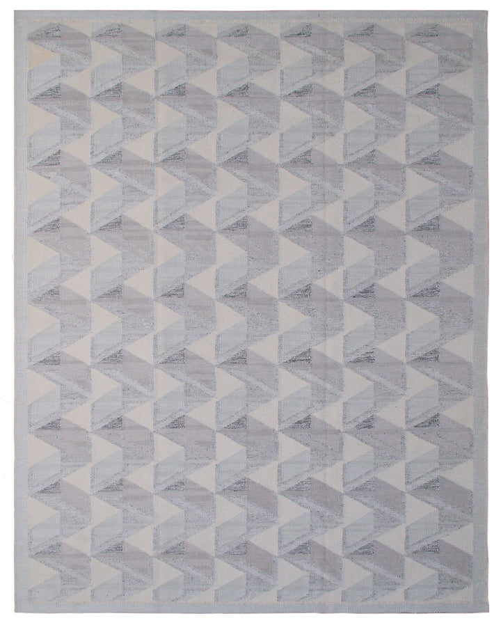 9'x12' Contemporary Modern Grey & Beige Kilim | Ribbon Design