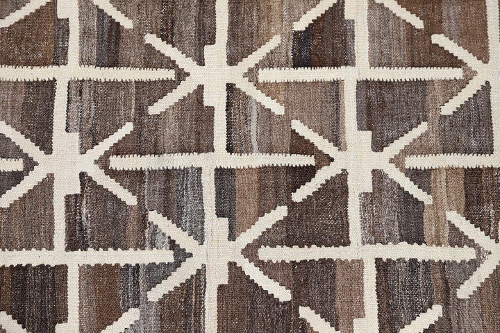 9'x12' Kilim Rug | Handwoven Rug |Ariana Brown Ivory Kilim Rug