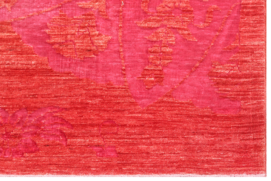 Red Wool and Banana Silk Ottoman Design Ariana Modern Rug