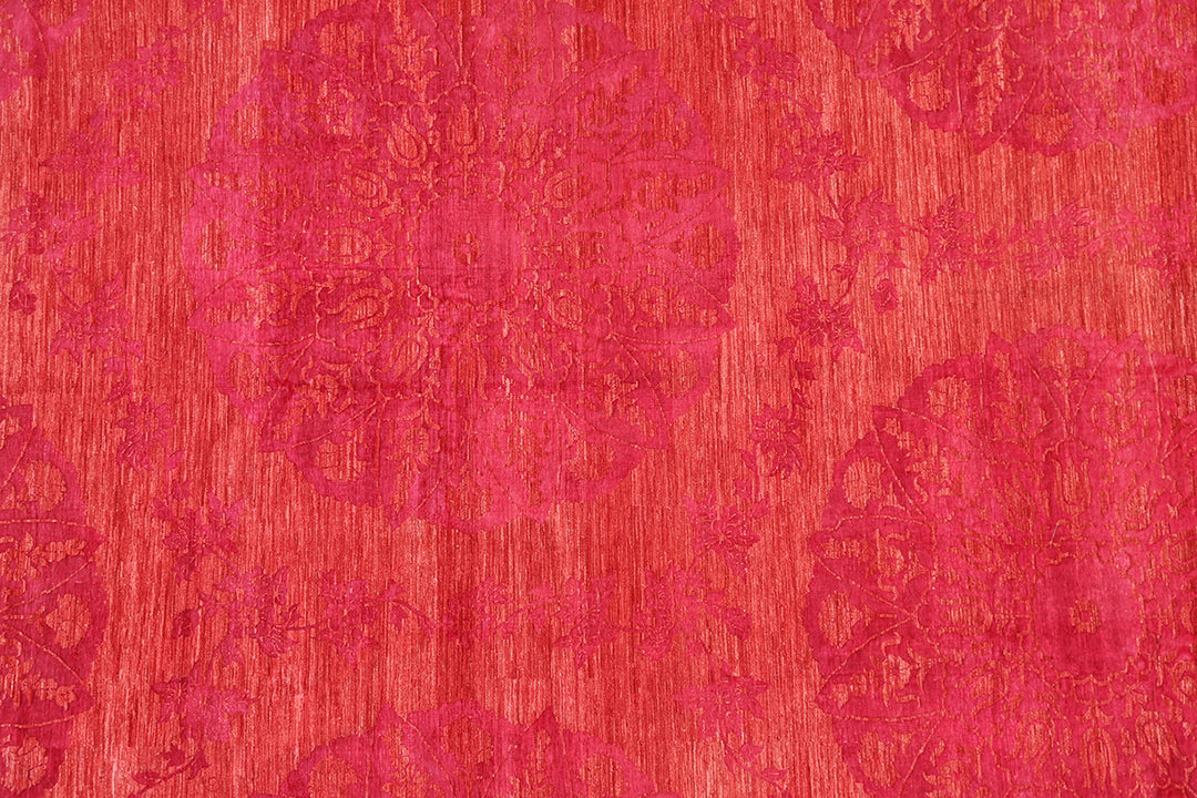 Red Wool and Banana Silk Ottoman Design Ariana Modern Rug