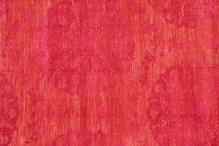 Red Wool and Banana Silk Ottoman Design Ariana Modern Rug