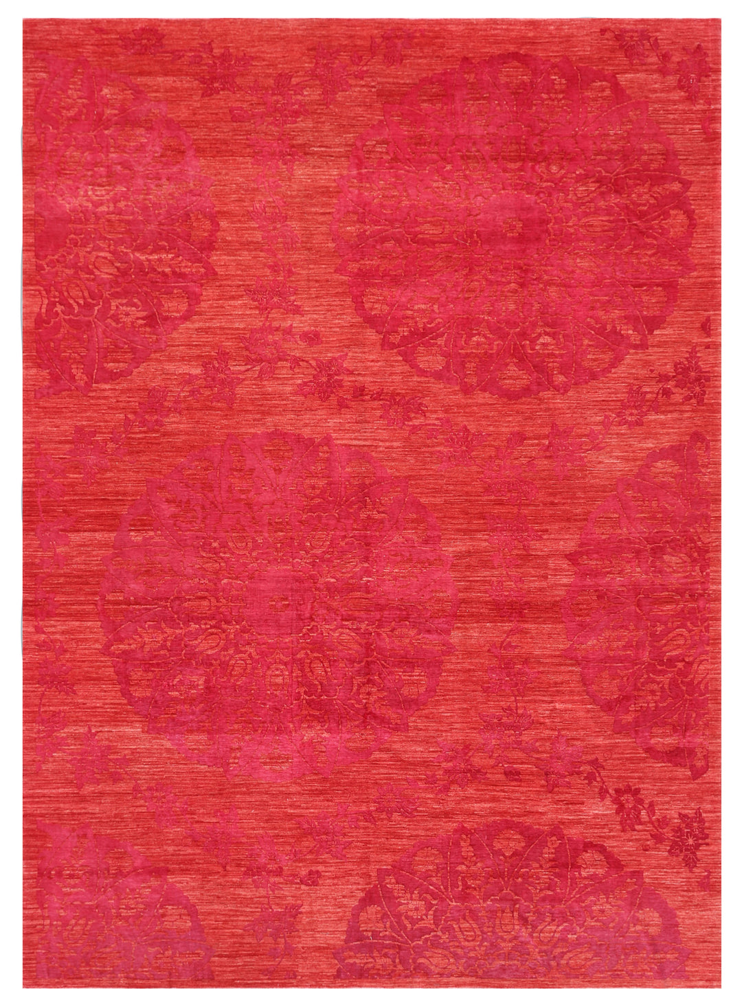 Red Wool and Banana Silk Ottoman Design Ariana Modern Rug