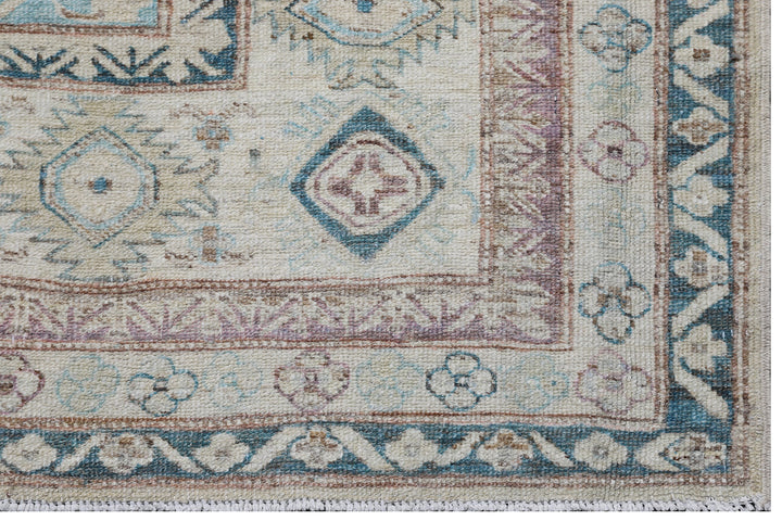 9'x12' Soft Blue Tan Geometric Caucasian Ariana Hazara Rug