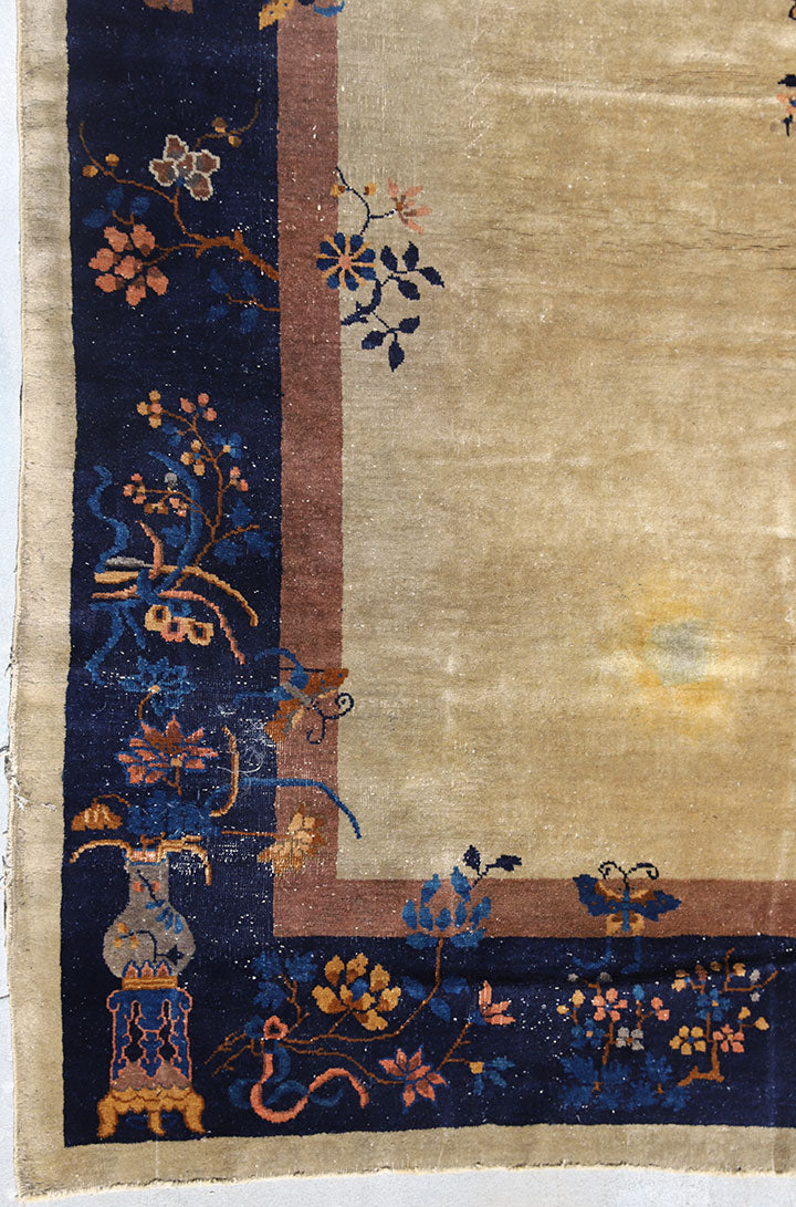 9'x12' Vintage Chinese Art Deco Rug | Beige Blue Art Deco Rug