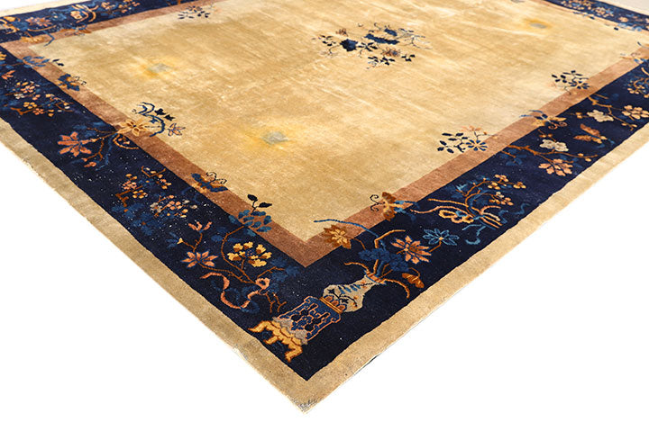 9'x12' Vintage Chinese Art Deco Rug | Beige Blue Art Deco Rug