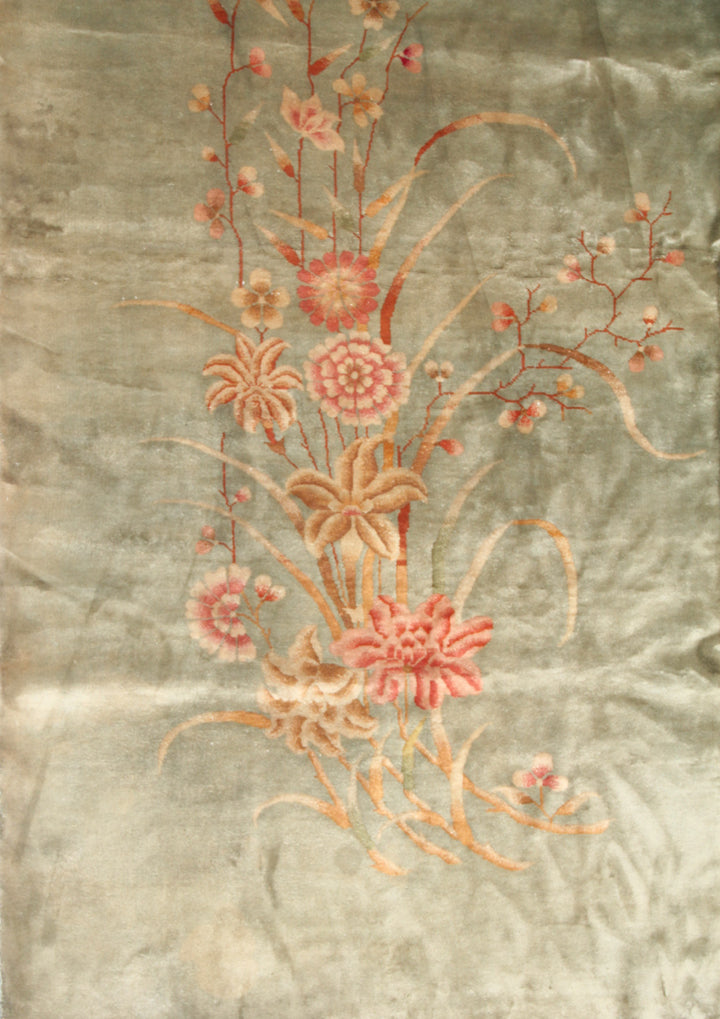 9'x12' Vintage Chinese Art Deco Rug | Green Floral Large Size Rug