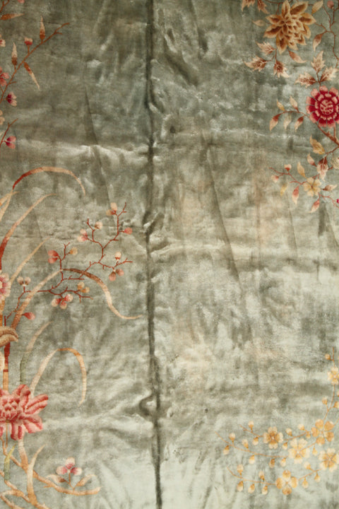 9'x12' Vintage Chinese Art Deco Rug | Green Floral Large Size Rug