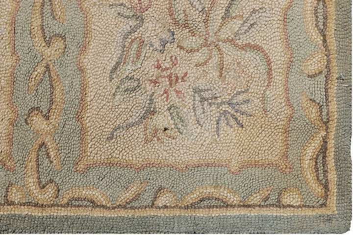 Vintage Hooked Rug | Floral & Geometric Design Area Rug