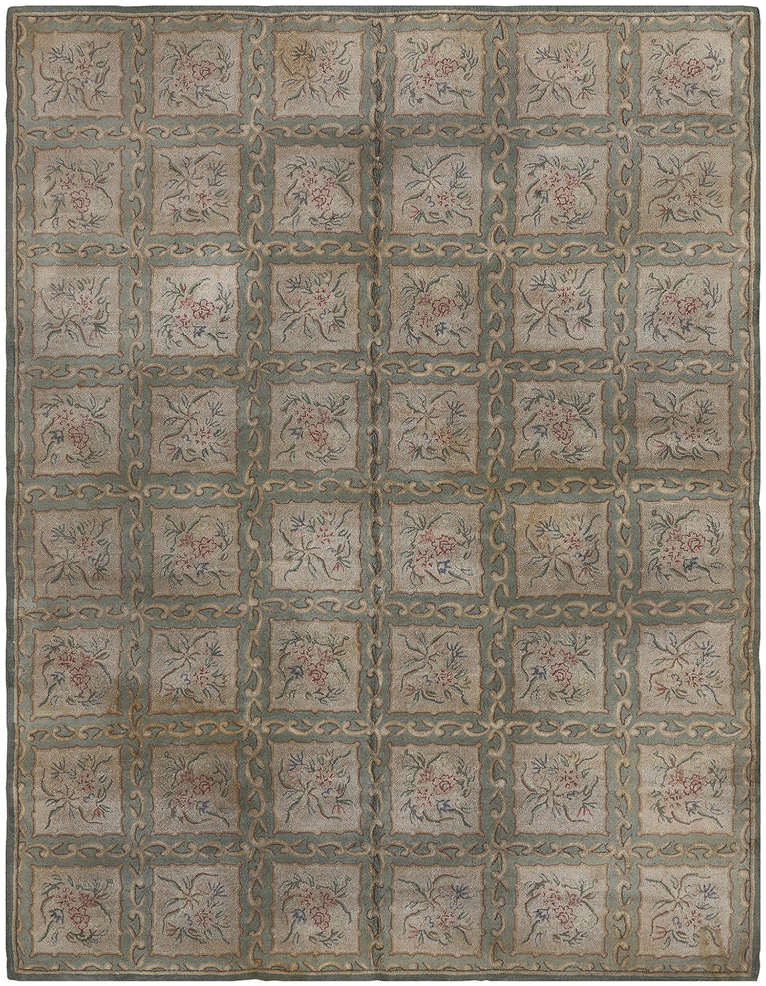 Vintage Hooked Rug | Floral & Geometric Design Area Rug