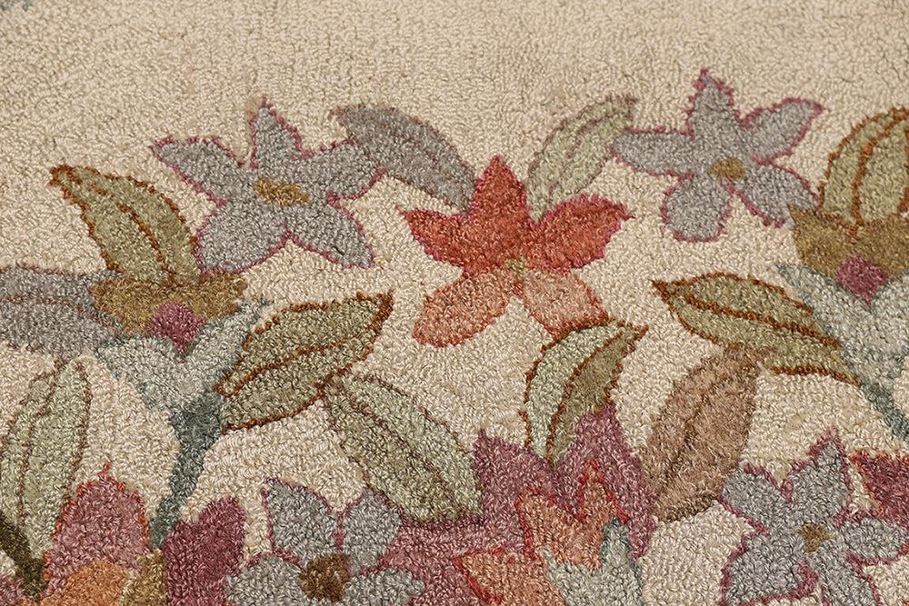Vintage Hooked Rug | Floral Medallion Design Area Rug