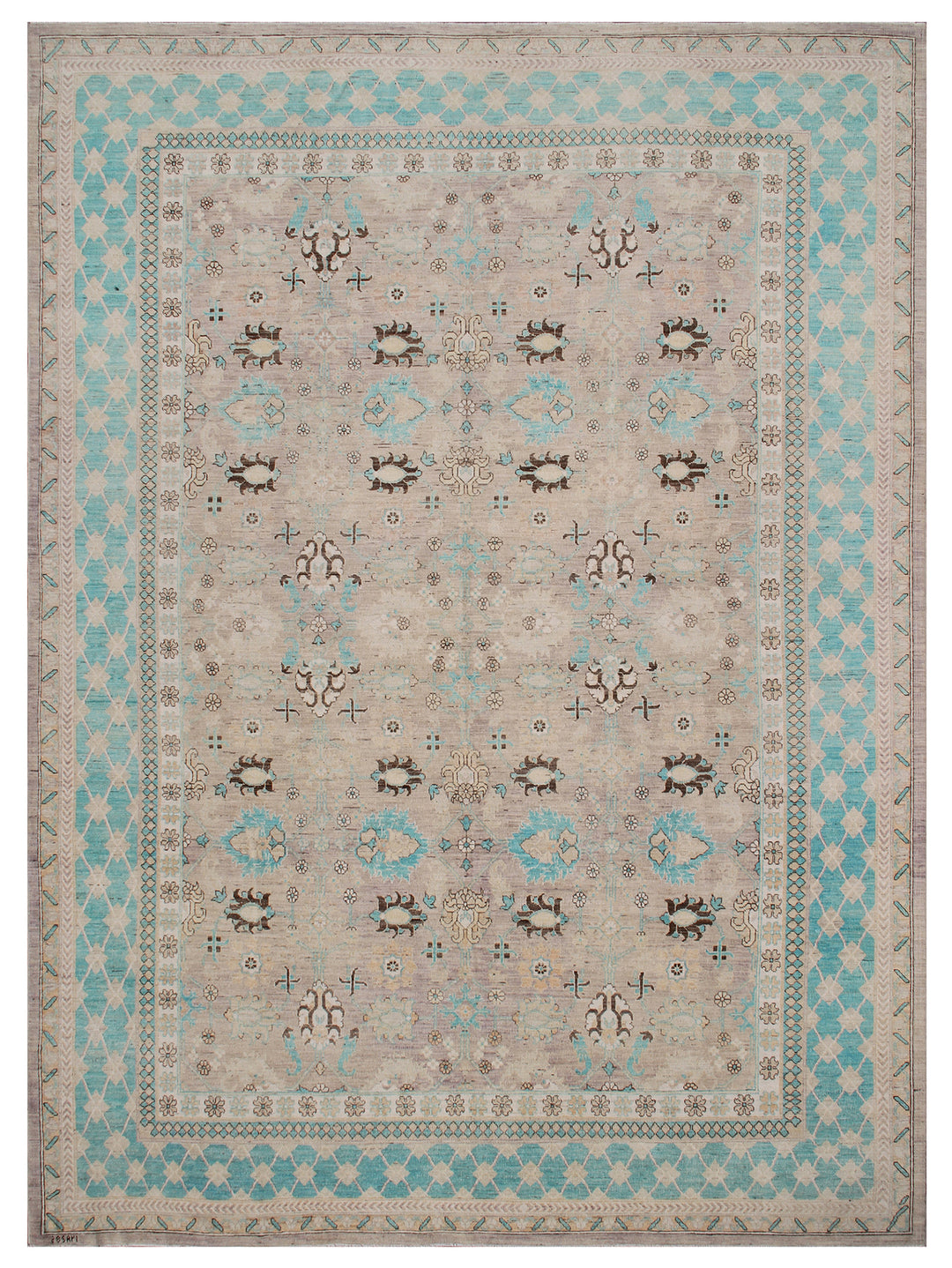 9'x12' Wool Area Rug | Turquoise & Grey | Ariana Transitional Rug