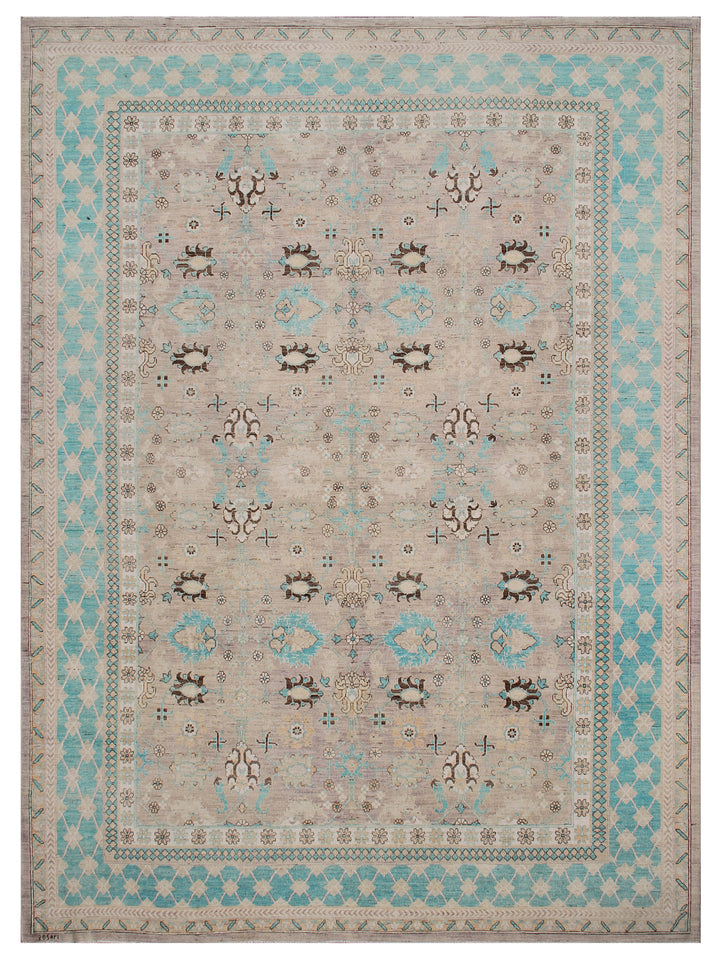 9'x12' Wool Area Rug | Turquoise & Grey | Ariana Transitional Rug