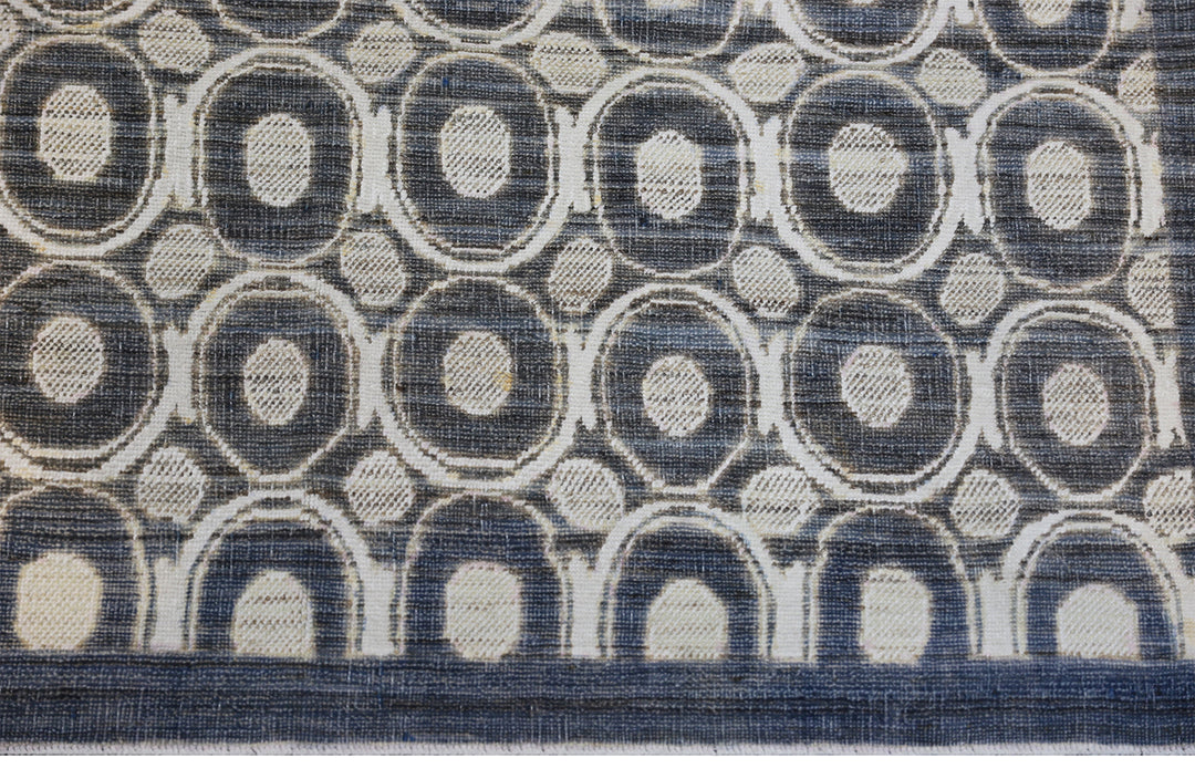 9'x12' Wool Rug | Circular Design | Beige & Navy-Blue | Modern Rug