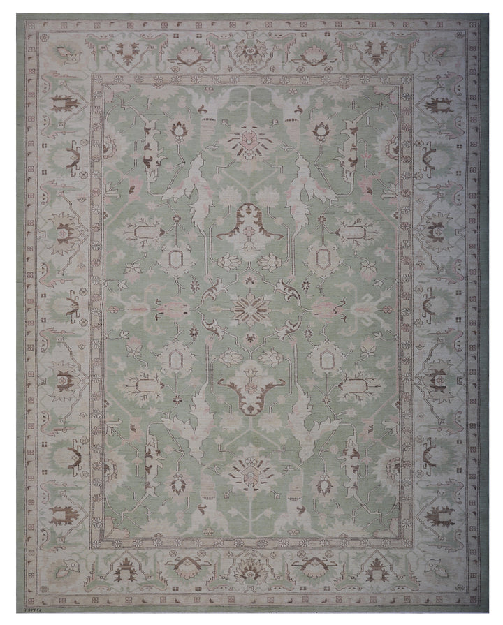 9'x12' Wool Rug | Persian | Ariana Traditional | Green Floral Design Rug