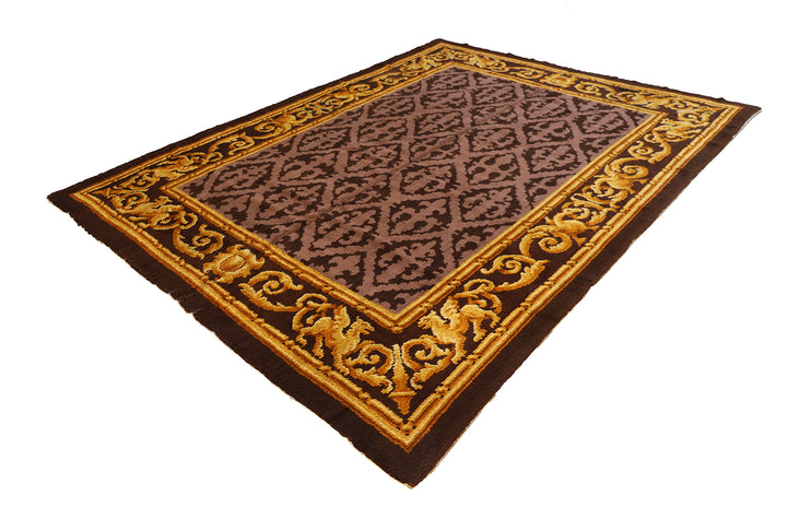 9'x13' Wool Rug | Antique Spanish Savonnerie | Gold & Brown