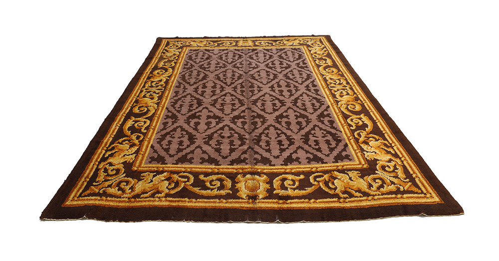 9'x13' Wool Rug | Antique Spanish Savonnerie | Gold & Brown