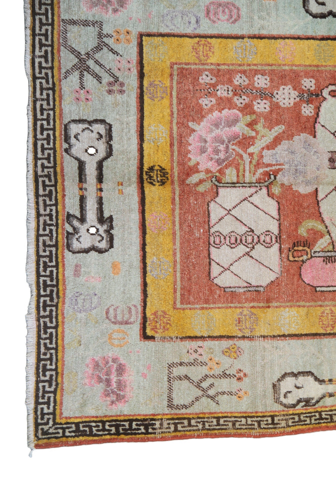 9'x4' Vintage Khotan / Samarkand (Yarkand) Rug – Hand-Knotted | Vases & Wildflowers Rug