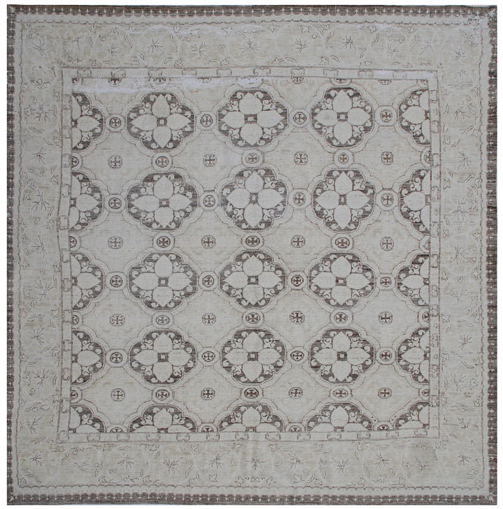 Square Wool Rug | Brown Beige | Vintaged Contemporary Rug