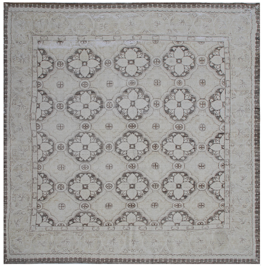 Square Wool Rug | Brown Beige | Vintaged Contemporary Rug