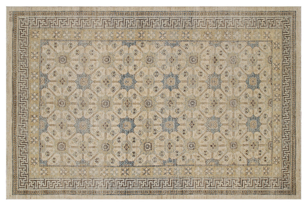 6x9 Ariana Samarkand Geometric Rug | Khotan Design Ivory & Gold