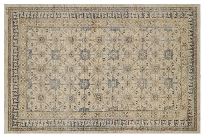6x9 Ariana Samarkand Geometric Rug | Khotan Design Ivory & Gold