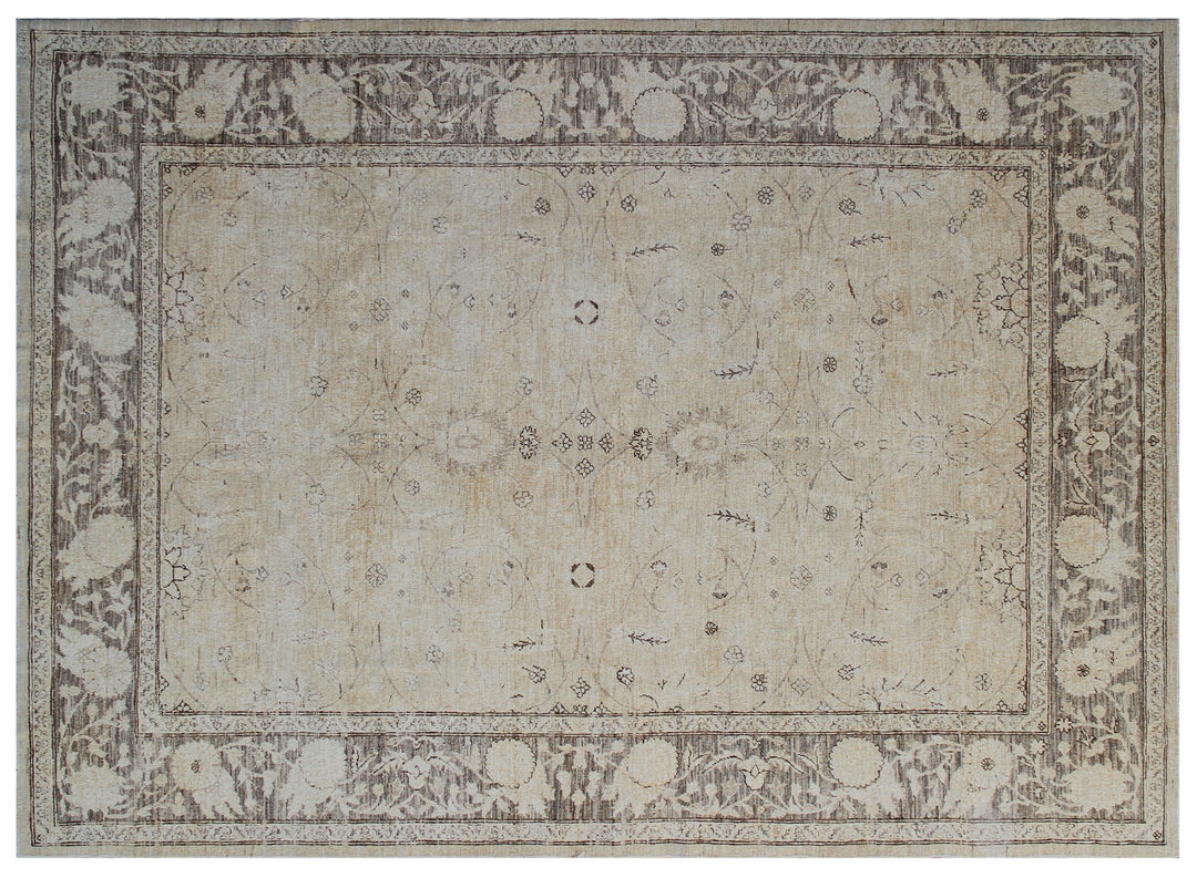 Ariana Transitional Cream & Brown Wool Rug | 6x8 Hand-Knotted
