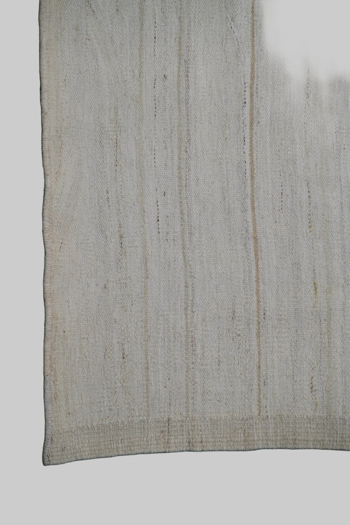 authentic 4x14 solid light color handmade flatweave kilim runner rug from the Ariana Collection, showcasing its clean minimalist texture and wide wool-on-cotton weave.